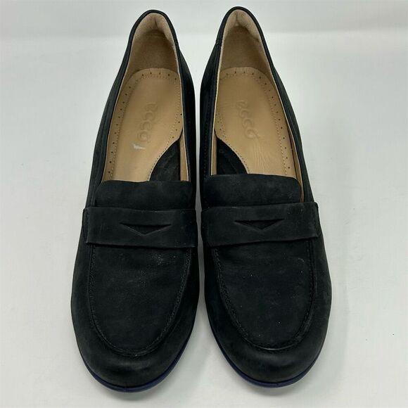 ECCO Women's Black Leather and Blue Heeled Loafers Size 41 Formal Mule - Picture 4 of 11